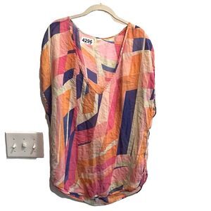 Victoria's Secret Silk Sheer Cover Up Tunic Top Colorful L/XL Swim Pink Orange
